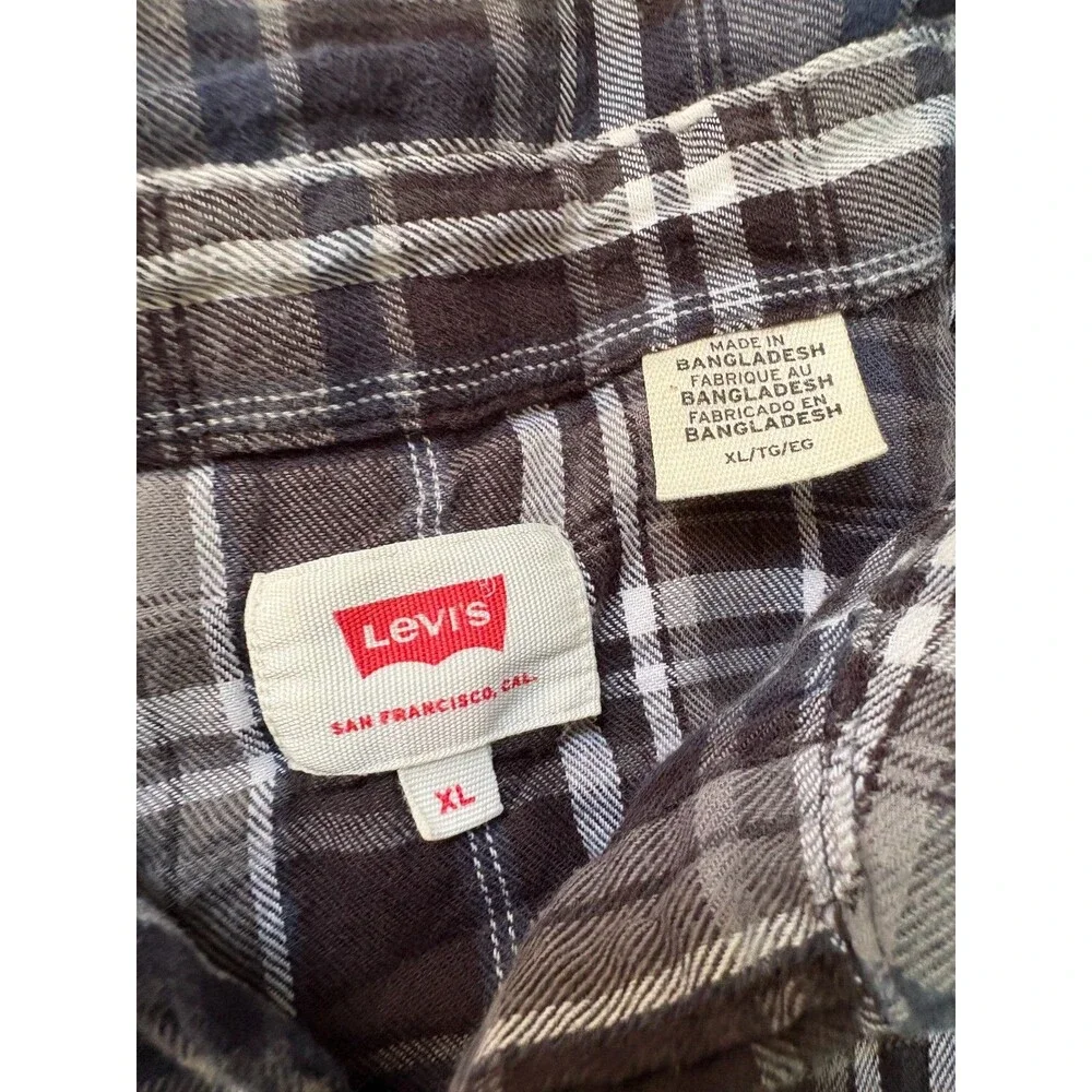 Levis Shirt Mens XL Black Plaid Pearl Snap Flannel Western Cowboy Rodeo 2 Pocket